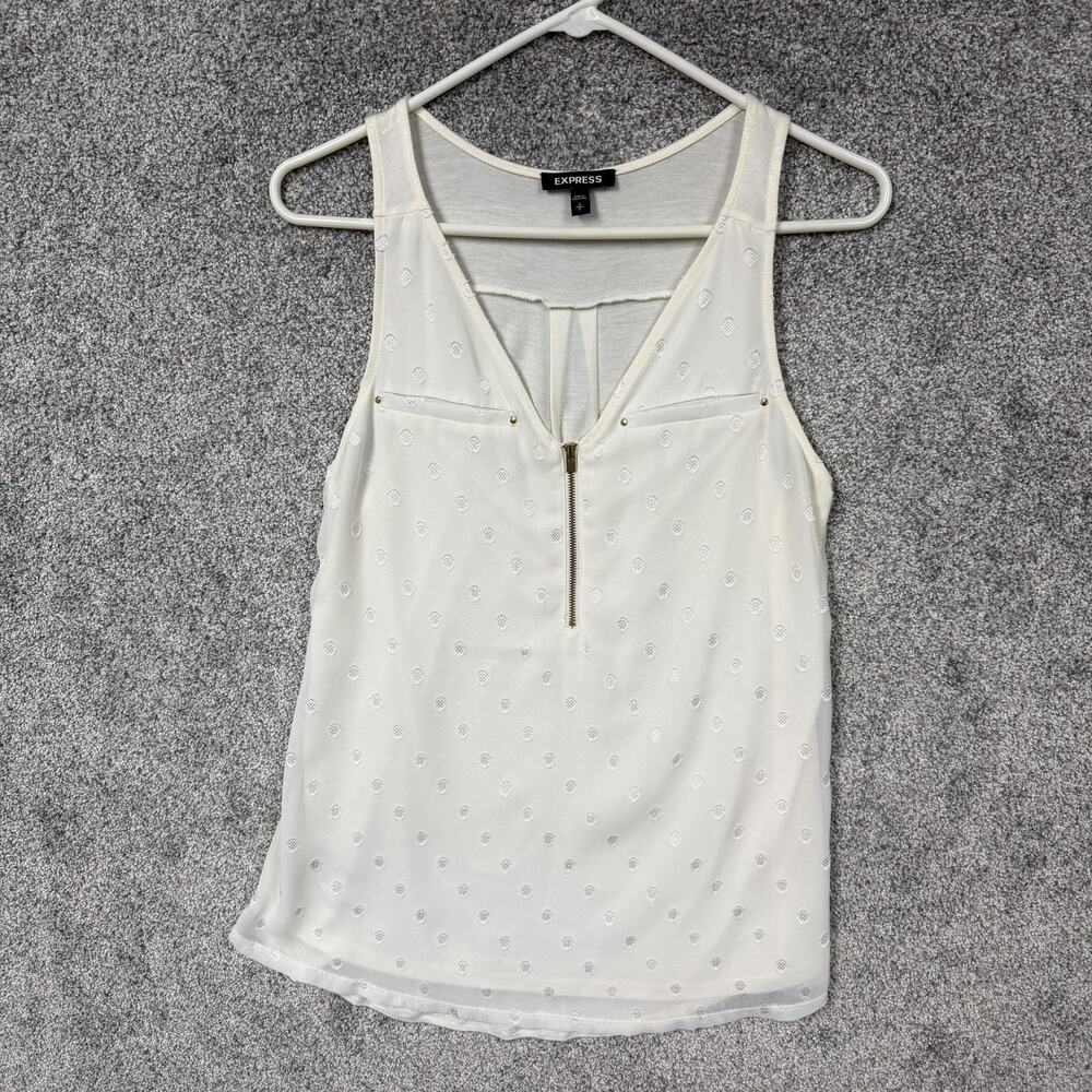 Express Tank Top Womens S/P White Polka Dot Zip Metal Studded Boho Chic Y2K